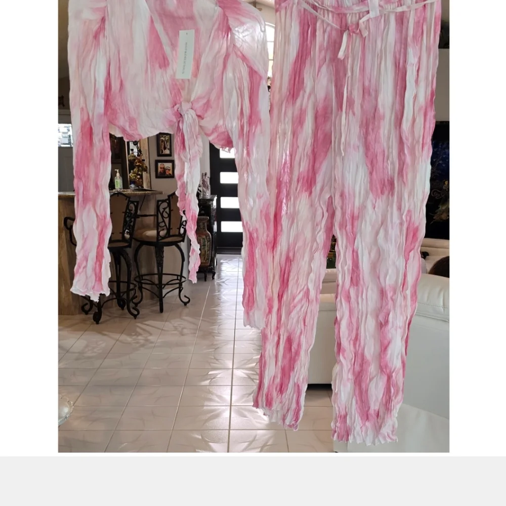 Hot & Delicious Vintage Pink and White Tie-Dye Pants Set, Size Large - Picture 12 of 16